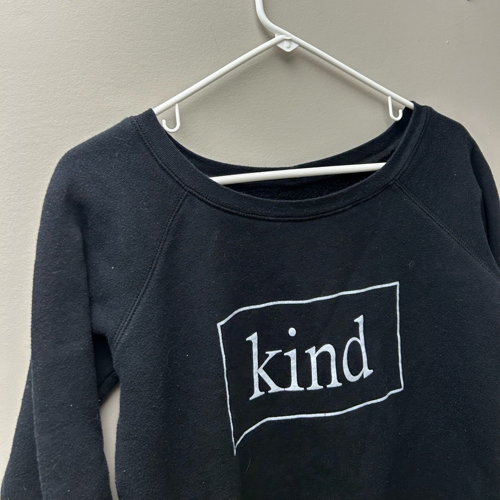 Women’s Black “Kind” Off The Shoulder Crewneck Sweater - Picture 2 of 3